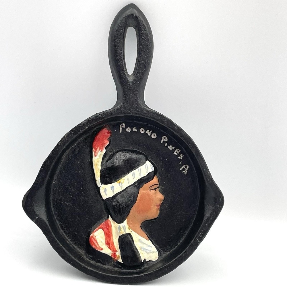 Vintage 1970s John Wright Pocono Pines Cast Iron Mini Skillet Native American